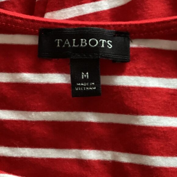 Talbots Womens Red White Strip T-Shirt 3/4 sleeves Size M Stretchy Casual Preppy - Picture 7 of 8